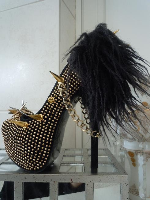 More Picture For high heel platform spiked women shoes black size 8 a
