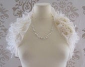 Bridal Bolero Wedding Bolero Shrug Wrap Shawl Stole Alternative :  MARCIE Ruffle Mohair Rosette Romantic Bridal Wrap