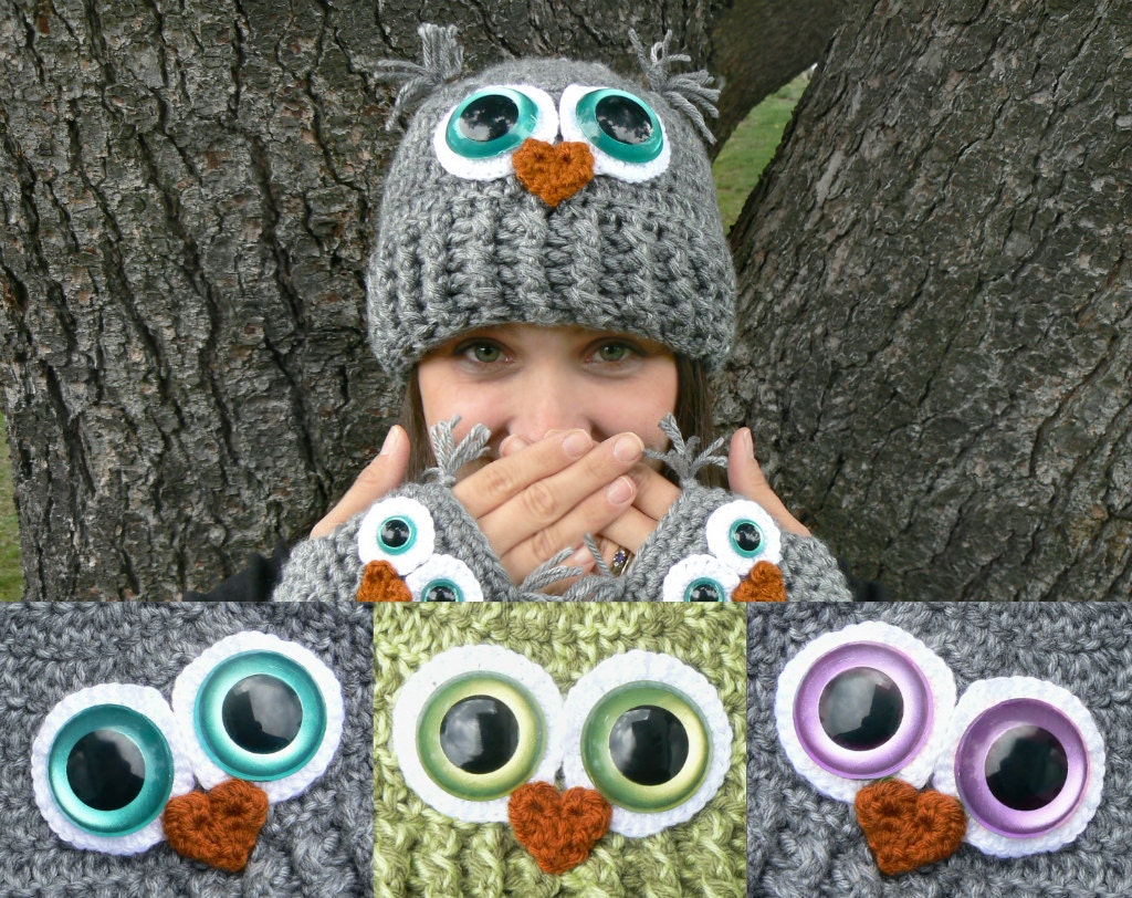 Design Your Own Adult Owl Hat with Fuzzy Luxury Yarn and Jumbo Safety Eyes in Woman's Sizes