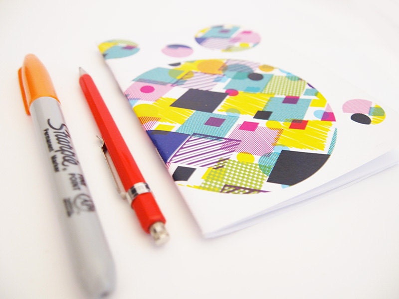 Notebook Jotter Pad Bright Neon Colours Geometric Modern Pattern