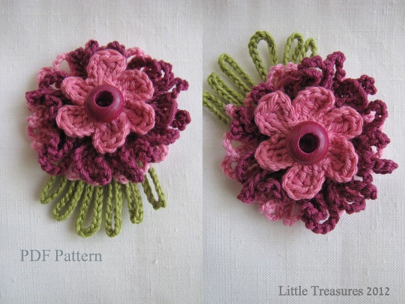 PDF Pattern for Crocheted Flowers - Sunny flowers pattern, thin petalled flowers, photo-tutorial, crochet instructions