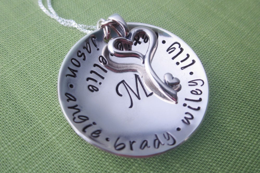 Monogram Family Necklace - Key to My Heart Charm - Sterling Silver - Personalized Mom Jewelry - Children or Grandchilren's Names