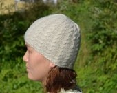 Off-White Naturally Dyed Hand-Spun Hand-Knitted Angora Merino Wool Soft and Warm Ski Hat SH13