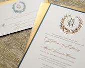 Monogram Wedding Invitations Vintage Style Wedding Invitations Gold Wedding Invitations Formal Wedding Invitations Sample