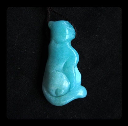 Carved Amazonite Cat Pendant Bead,39x21x9mm,9.86g