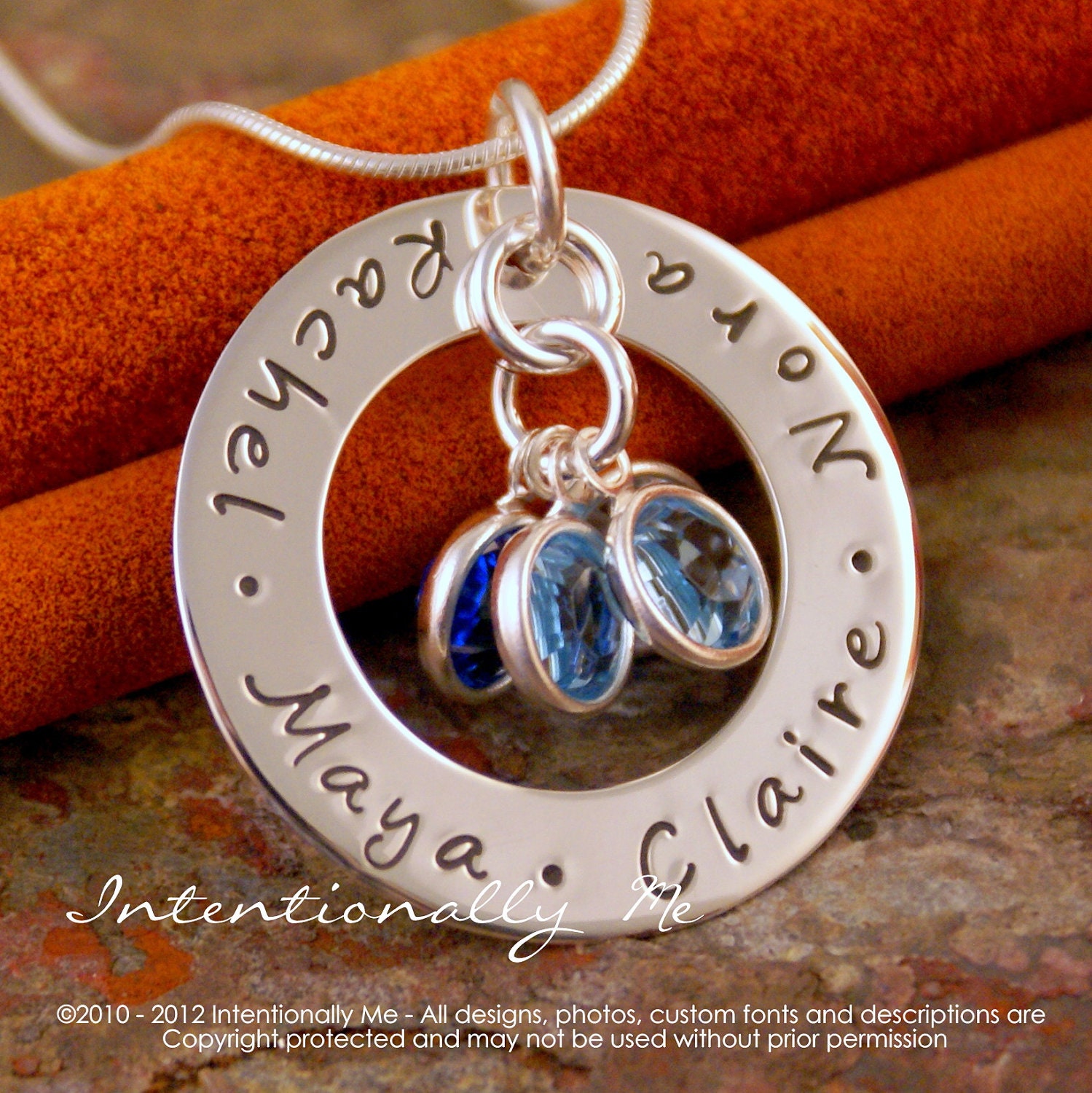 Hand Stamped Jewelry - Personalized Sterling Silver Mommy Necklace - Family Circle of Love Deluxe Washer