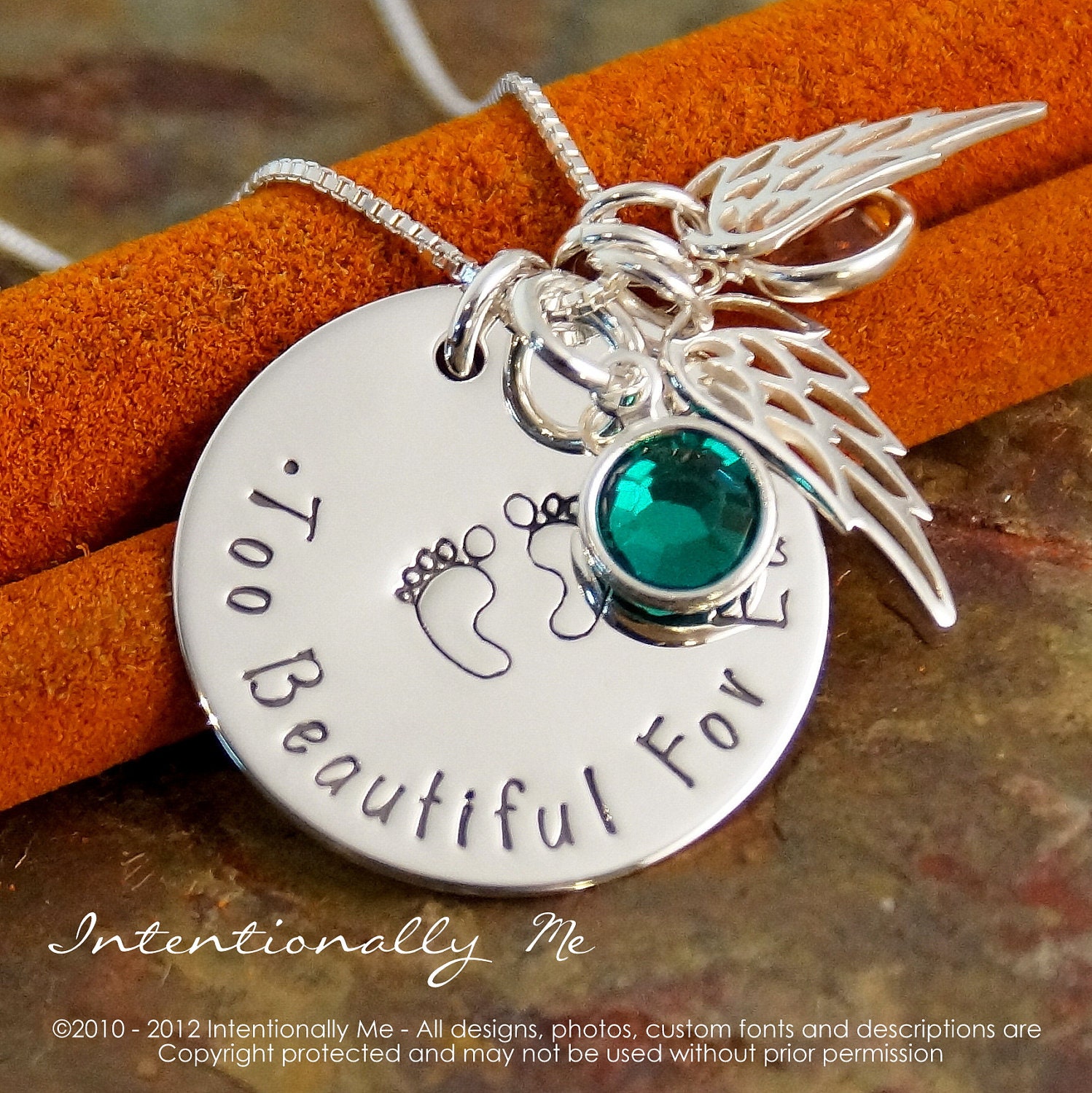 Personalized Necklace - Hand Stamped Mommy Necklace- Miscarriage - Too Beautiful for Earth (with footprints)