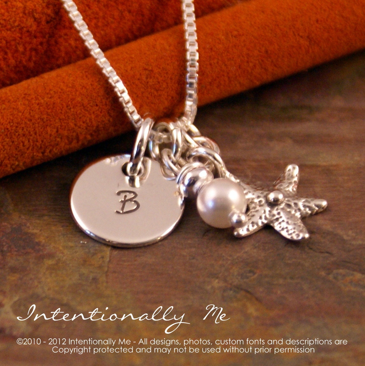 Hand Stamped Custom Jewelry - Personalized Sterling Silver Necklace Tiny Initial Tag with Starfish