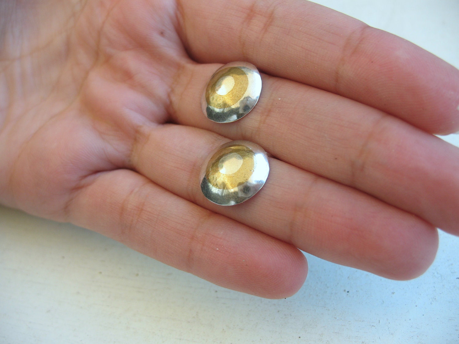 Inlay Post Earrings, Round Earrings,  Handmade Earrings, Silver Earrings, Brass, Handmade Art Jewelry, Unique Jewelry