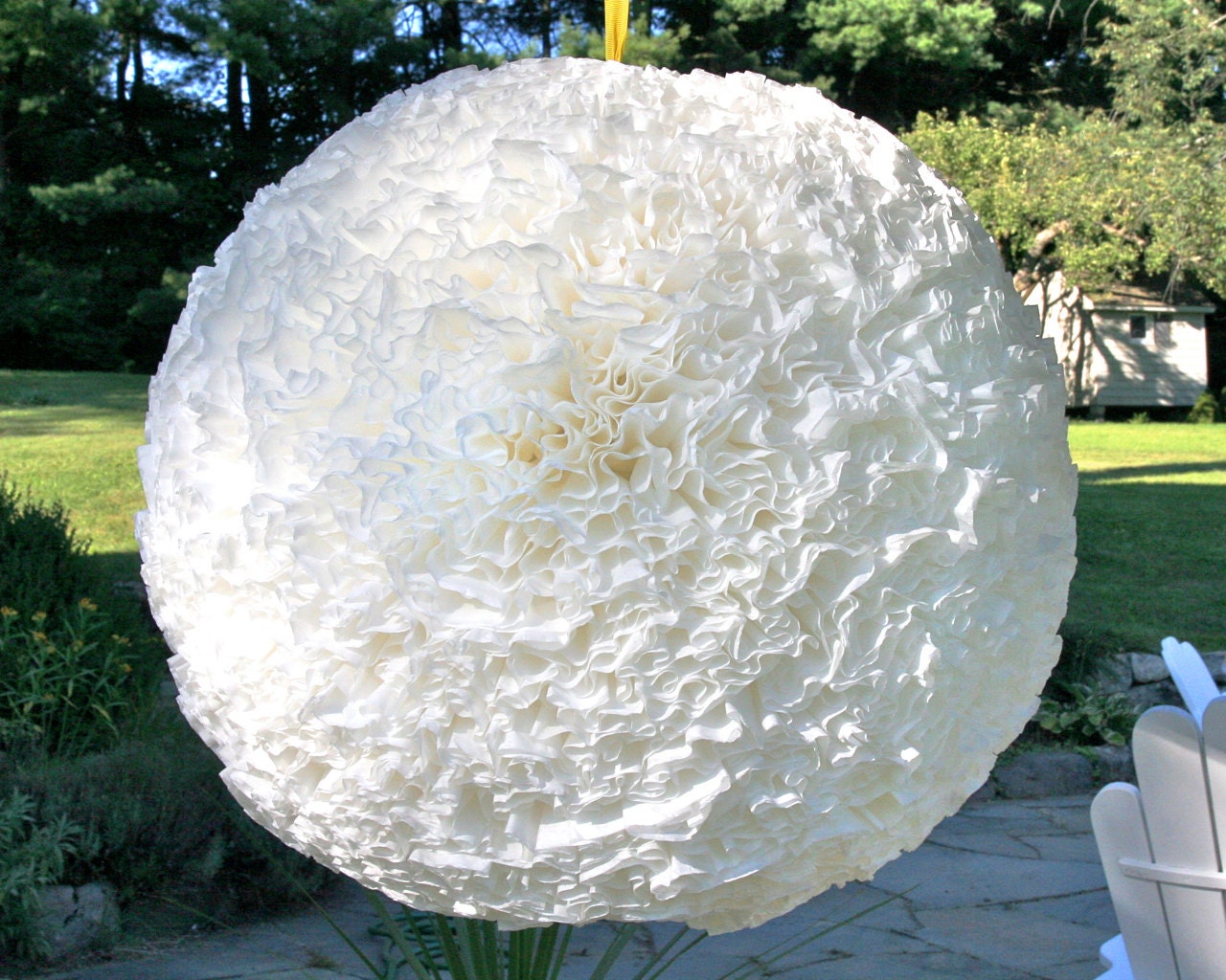 Large White Ruffled Pendant Light - Round Hanging Lamp Shade