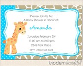 Giraffe baby shower invitation, giraffe print, boy baby shower invitation, turquoise, printable, digital file Il_170x135