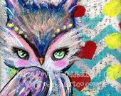 Whimsical Owl Art Print Signed The Watcher by Lizzy Love apprx 8x10