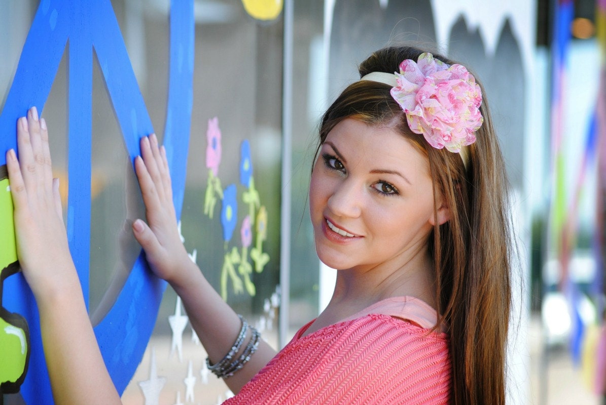 Womens Boho Headband, Pink Fabric Flower, Adult & Teen Hair Accessories by Flower Couture