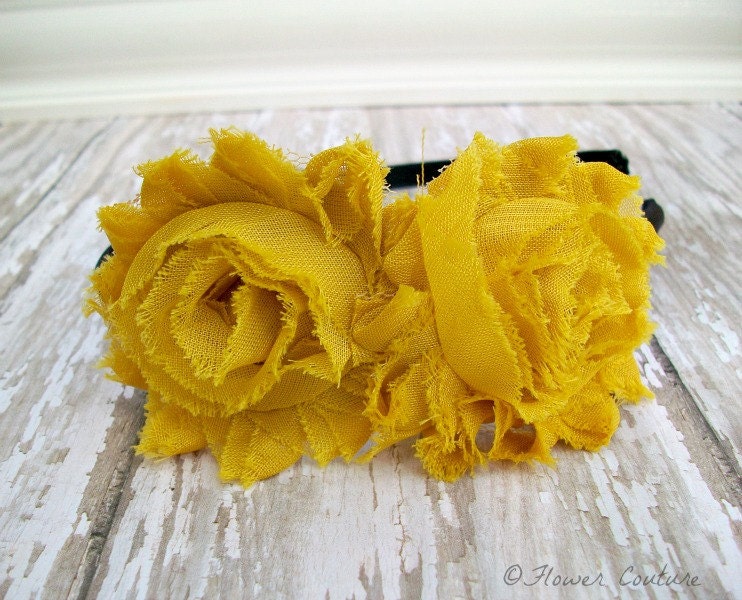 Womens Headband, Mustard Flower Hair Accessories, Shabby Chic Headband for Women and Teens