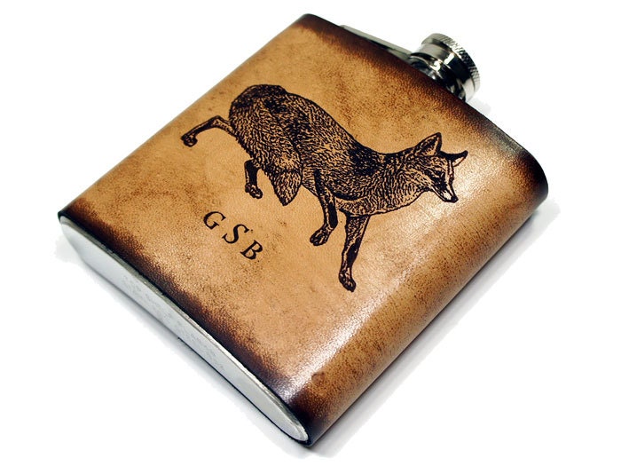 6oz Stainless Steel Flask with Custom Leather Sleeve - Antique