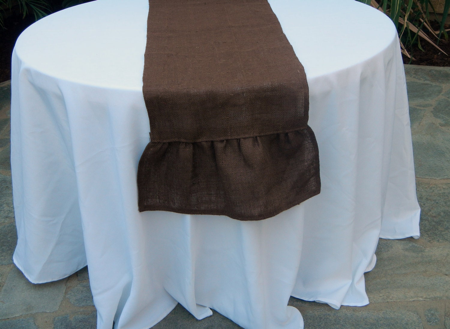 Burlap Table Runner with Ruffle, Chocolate Brown, Wedding, Party, Home Decor, Ready to Ship