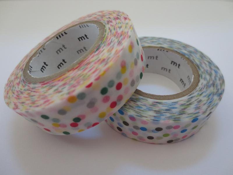 Washi Masking Tape Set of Two - Muti-Color Small Polka Dot Red &Blue