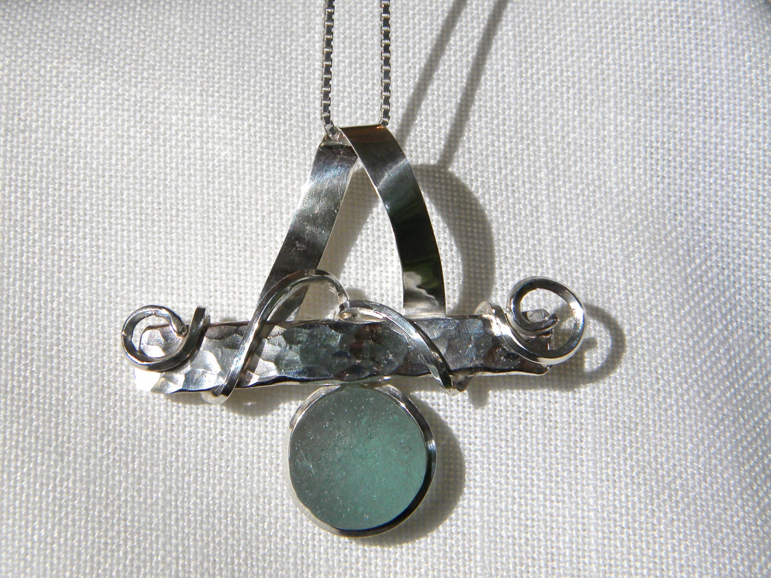 Aqua Sea Glass Necklace Dance of the Bull Argentium Sterling Silver