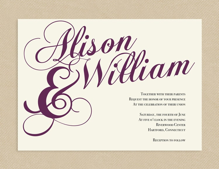 Printable Wedding Invitation 5x7 Ecru Calligraphic Names