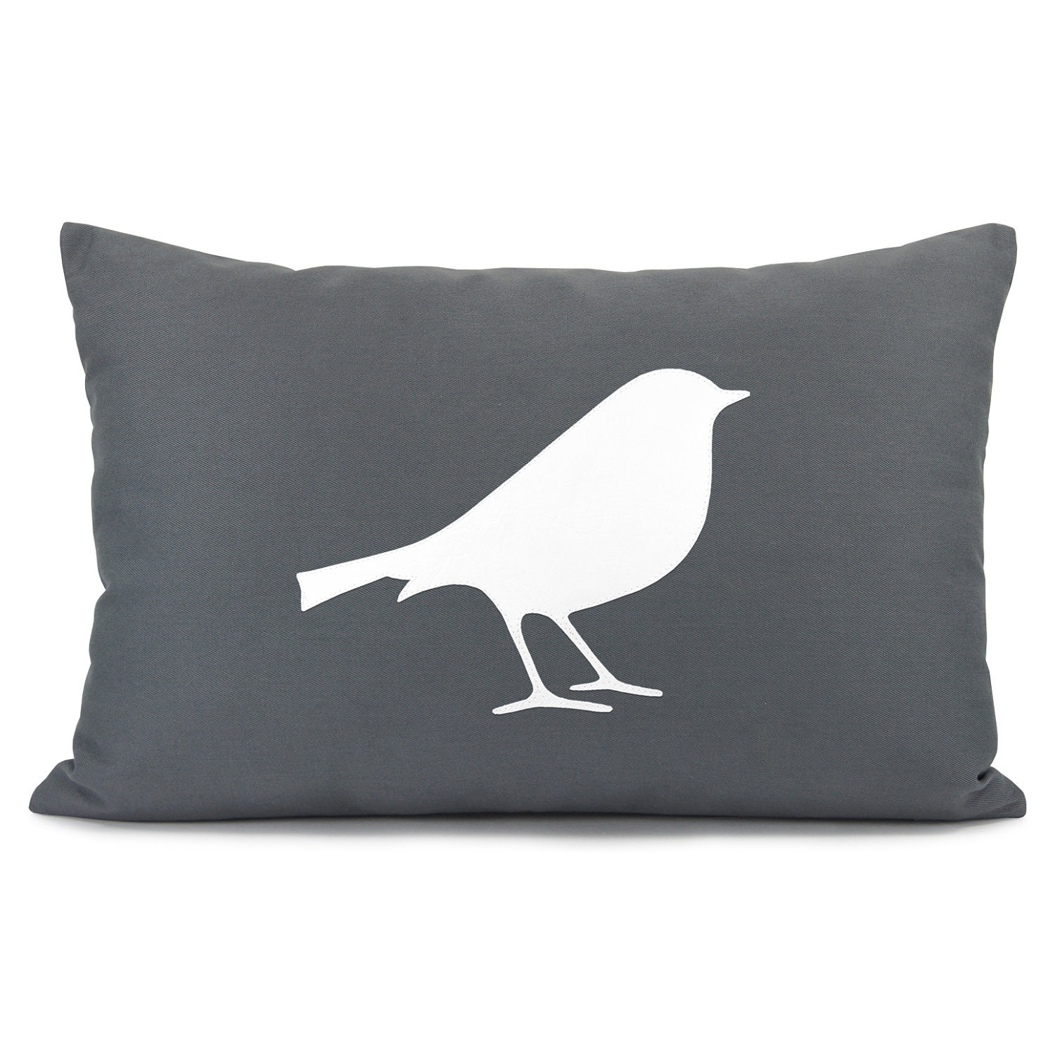 Bird pillow cover - White bird silhouette - Modern home decor - Bird throw pillow case in charcoal and white - 12x18 lumbar pillow cover