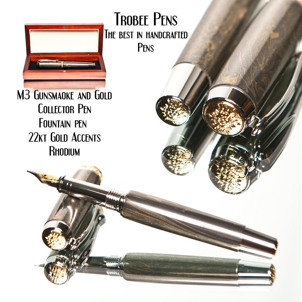 M3 Metal Composite Fountain Pen Mokume fine writing instrument Gunsmoke and Gold gifts for men