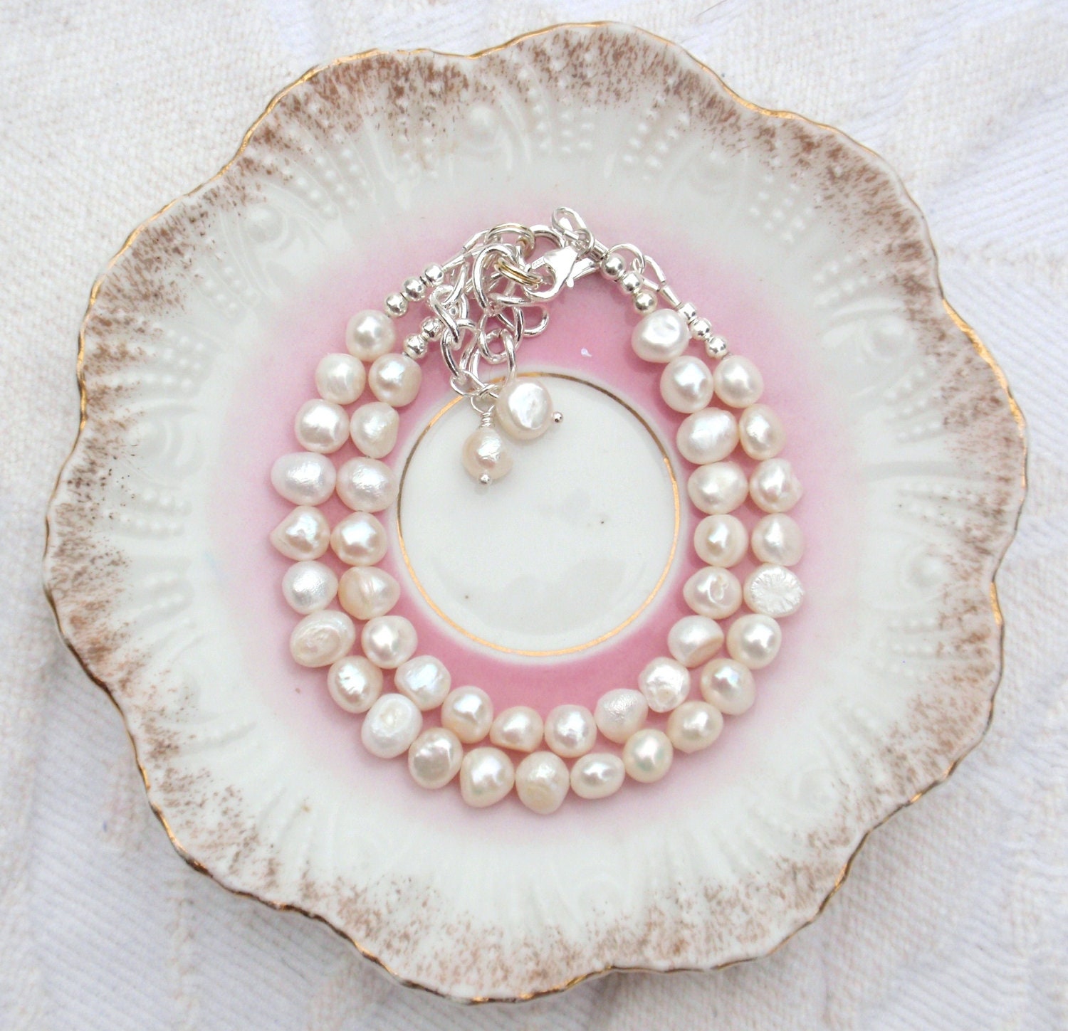 June Birthstone,  Mother Daughter Bracelets, Ivory Freshwater Pearl, Sterling Silver, Bridal, Mommy and Me