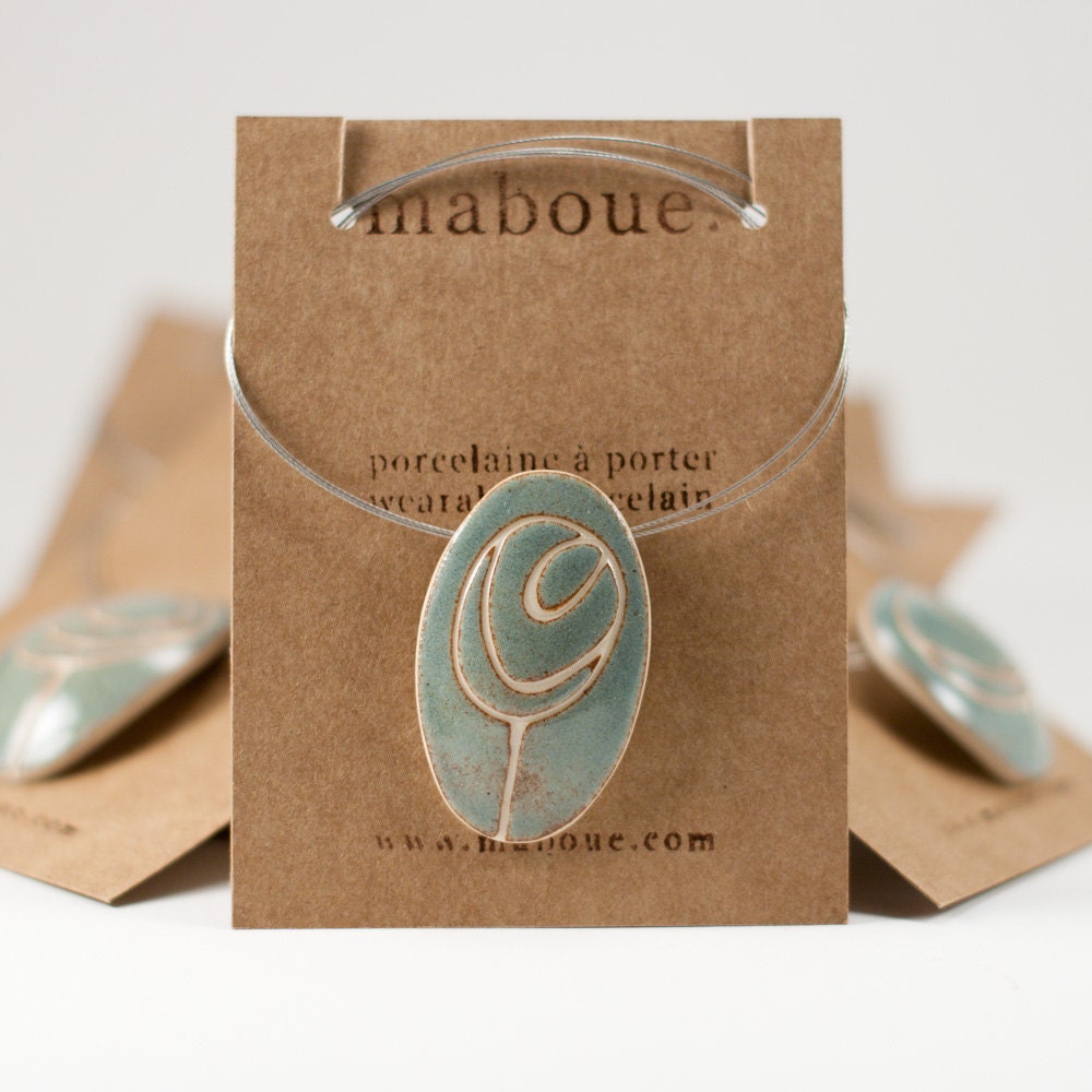 Growing On You in Sage - Oval Porcelain necklace