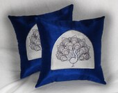 Peacock Accent Pillows (Set of 2) "My Delicate Peacock" Blue 14x14 inch decorative pillows