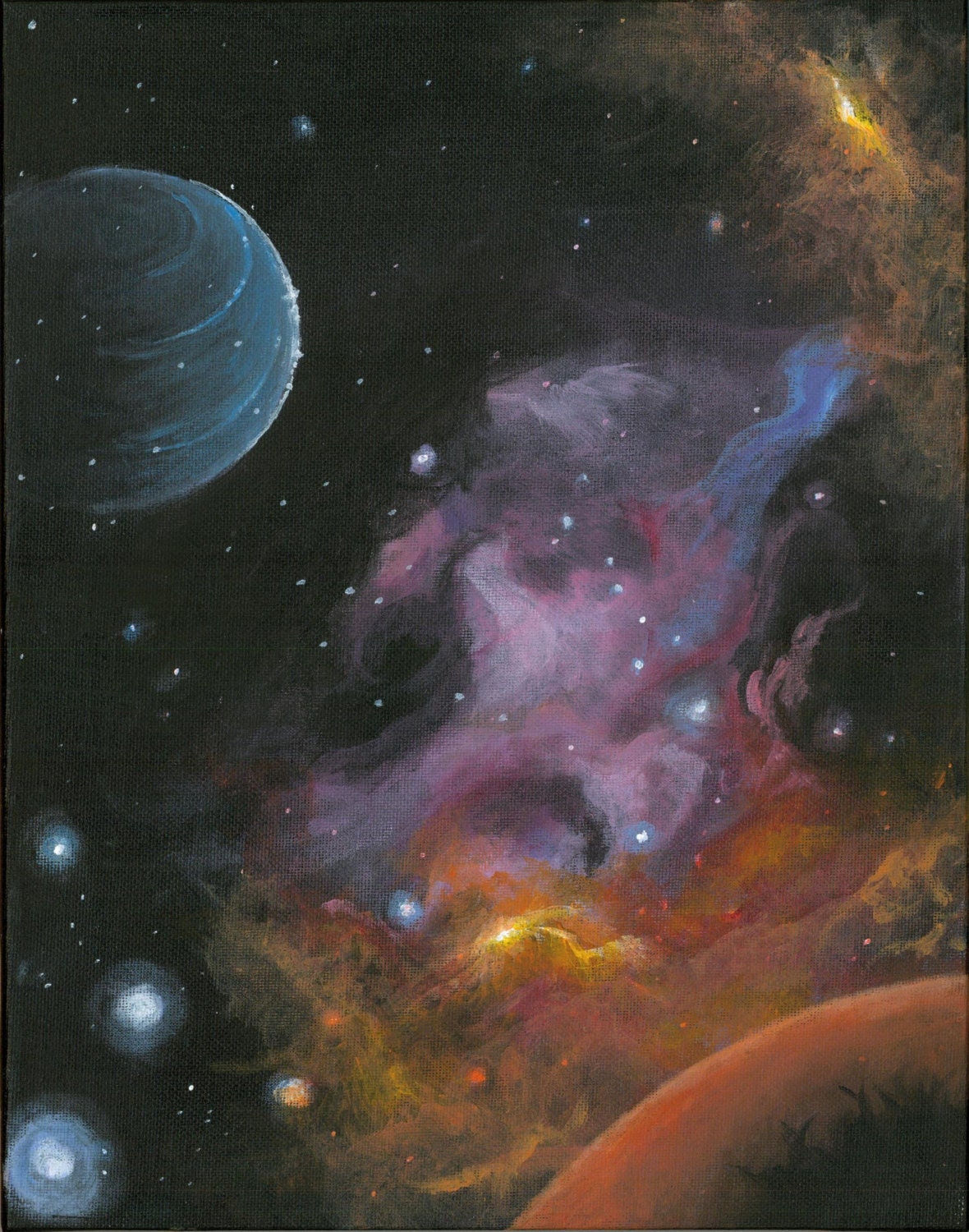 Space Painting, Nebula, Space Fantasy art, print of an original acrylic painting to fit 8x10 frame.