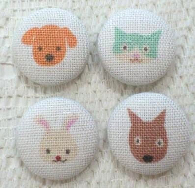 Fabric Button 22mm - Cats and Dogs A