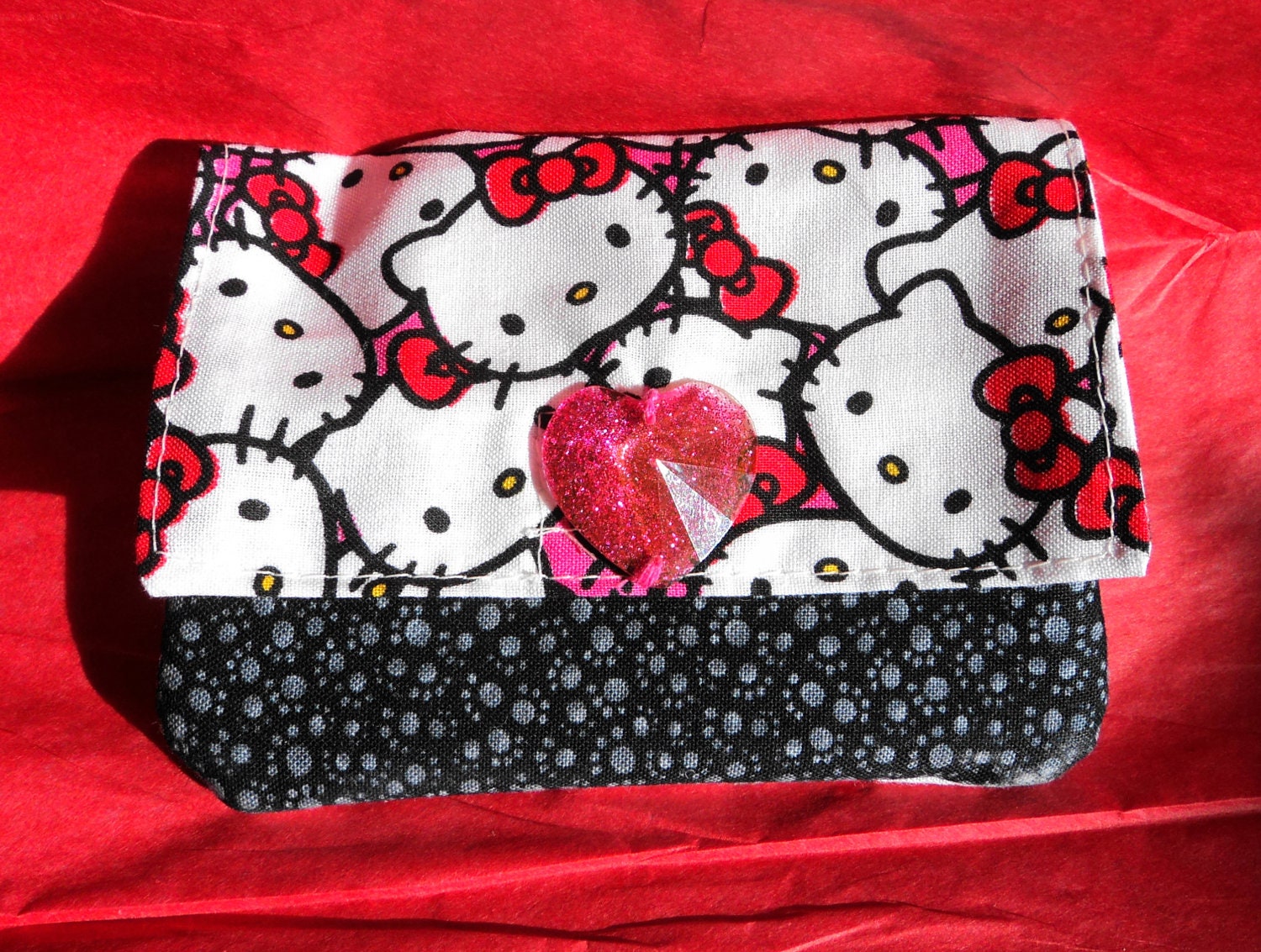 HELLO kitty red white pink black cotton wallet glitter or red button