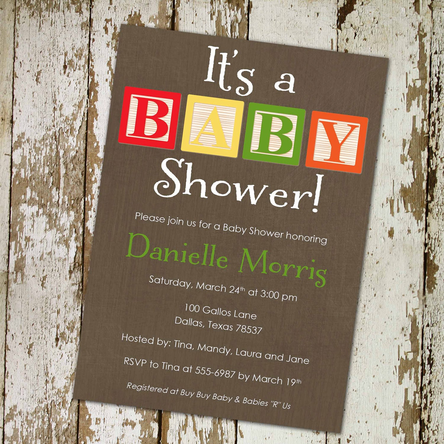 baby shower invitations with baby blocks, gender neutral, digital printable file (item 1253)