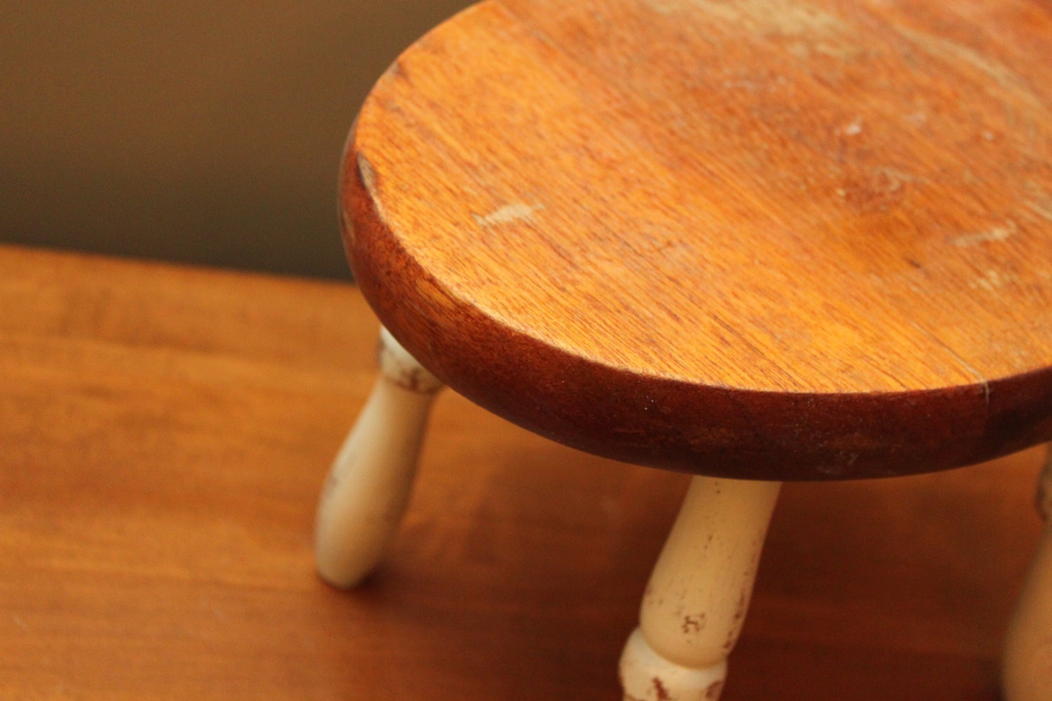 Vintage Milking Stool, Upcycled, Shabby Chic, Cream, Distressed