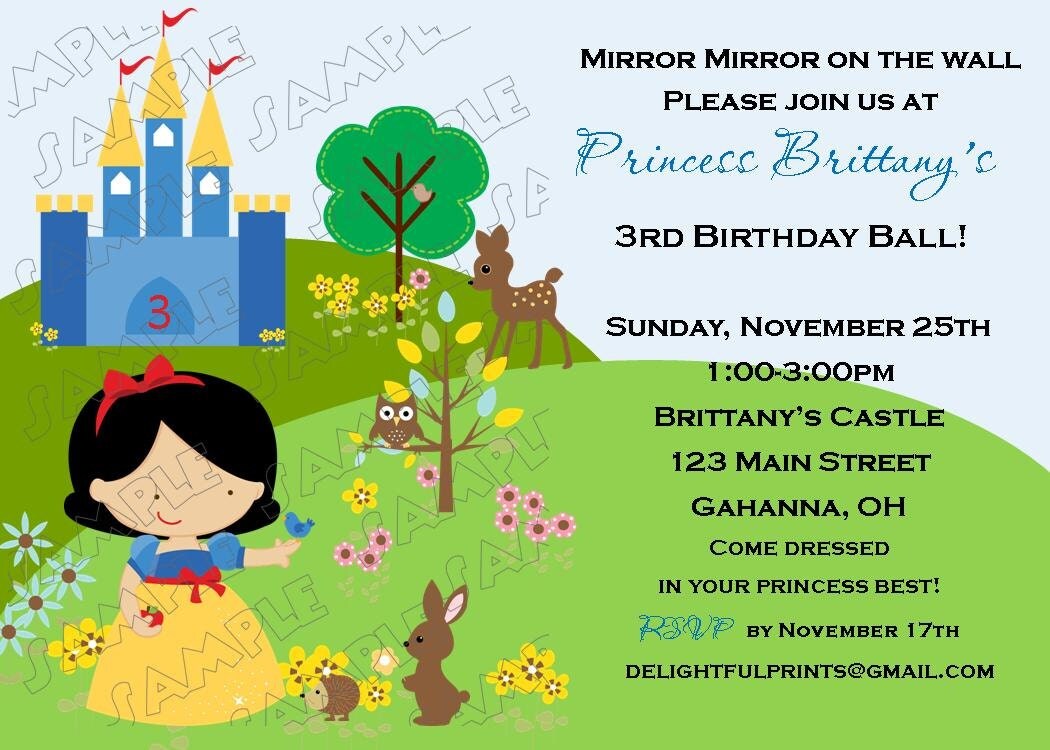 Snow White inspired castle princess birthday invitation ...DIY you print custom photo card by delightfulprints Il_570xn