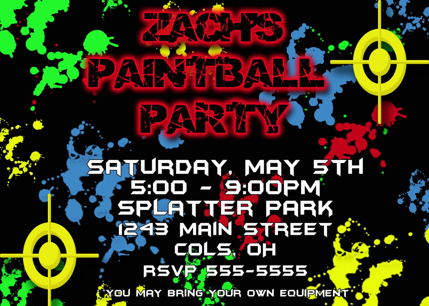 Paintball birthday party invitation many colors ...DIY you print custom photo card by delightfulprints Il_570xn