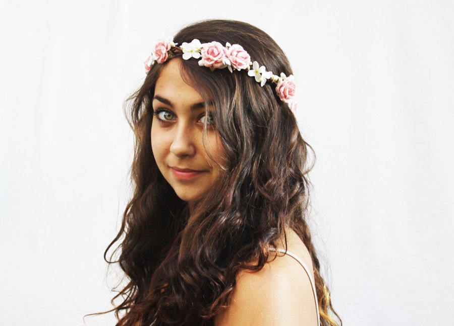 Bridal Hair Wreath - Spring Flower Girl, Blush, Tiara, Halo, Hair Wreath, Weddings, Bridal Flower Crown, Romantic