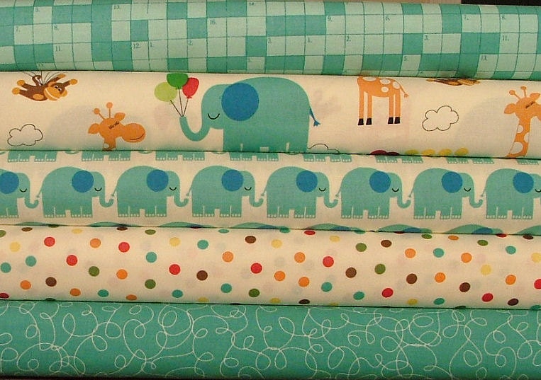 Fat Quarter Bundle of Bungle Jungle in Aqua by Tim and Beck for Moda