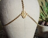 Peacock Feather Gold Bohemian 3 strand Circle Coin Chain Headpiece  - 14K Gold coin chain with 24K Gold Peacock Feather Kardashian Inspired