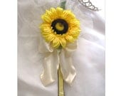 Wedding Bouquet, Silky Golden Sunflower Blossom, Green Leaves, Attaches to Wedding Art  Mirrors, For Bride, Bridesmaid, Or Maid of Honor
