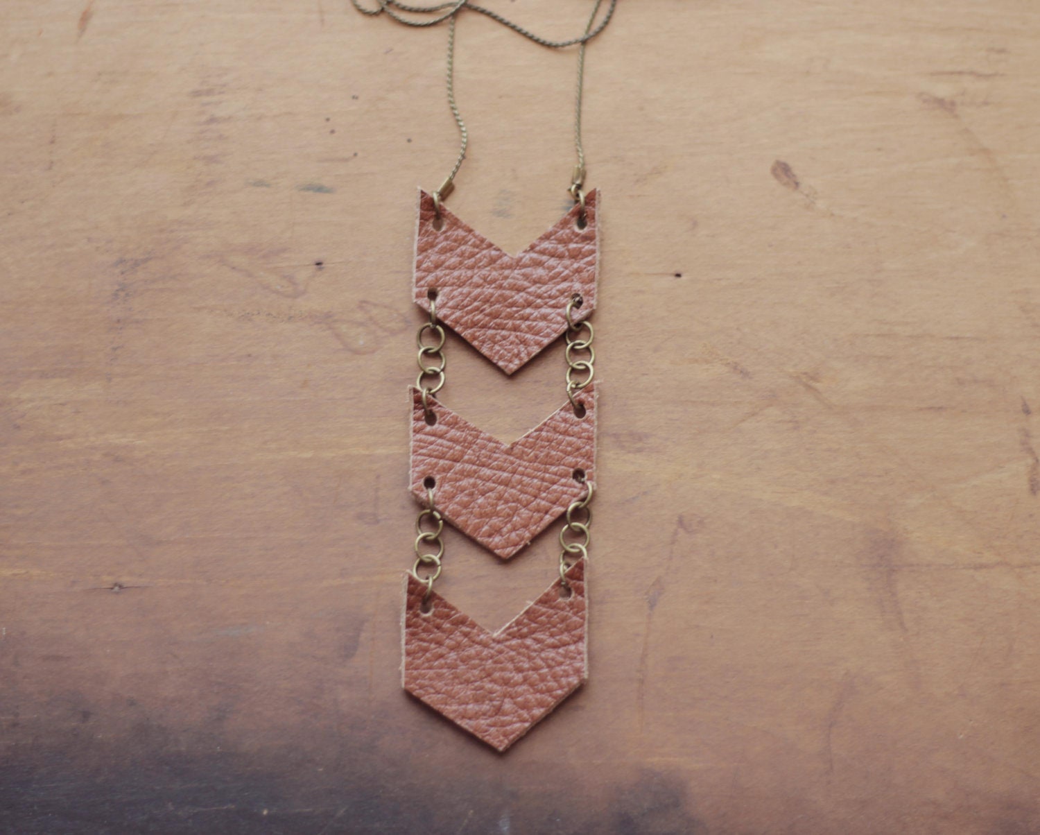 Brown Leather Chevron Necklace (Small)