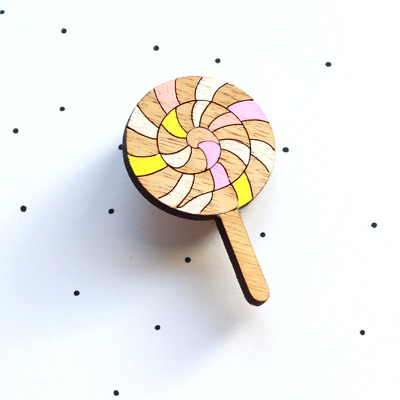 Wooden Laser Cut Lollipop Brooch