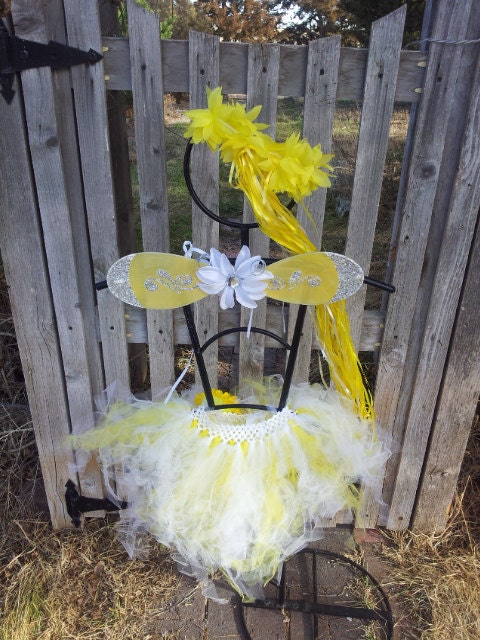 Children's Yellow and White Fairy Butterfly Tutu Wing Crown Package