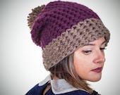 Soft Color Block Plum and Taupe Slouchy Hat