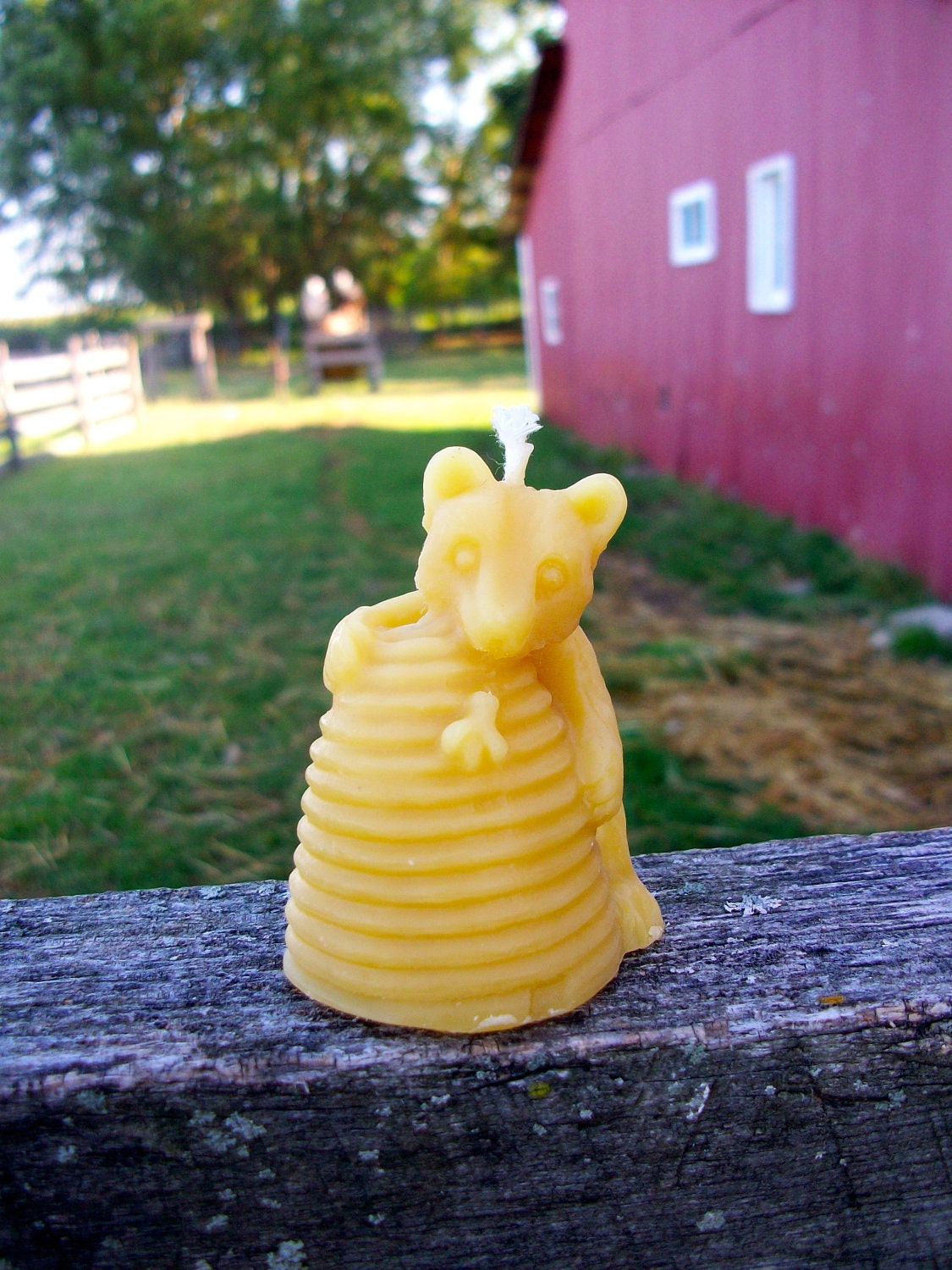 Bear with Hive Beeswax Candle - 2" tall