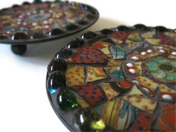 Ring Dish Candle Holders Trinket Holder Mosaic Art Home Decoration Broken China Metal Plate Mother's Day