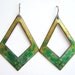 Green earrings - Handmade Copper Enamel Diamond shaped hoop earrings - green transparent shades with titanium earring hooks, enamel jewelry