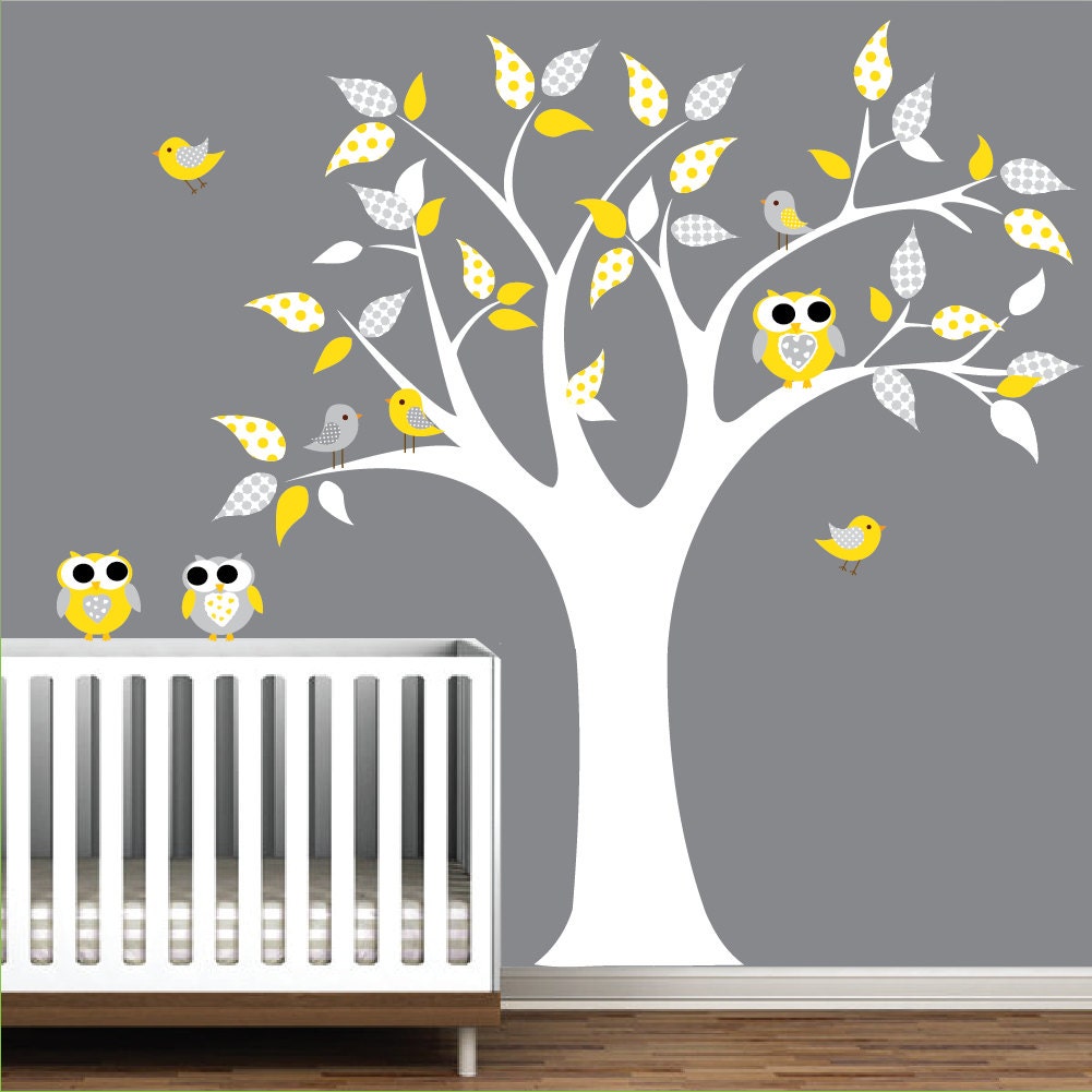 Decals Vinyl Wall Decal Tree with Owls Birds-Nursery Baby Wall Art
