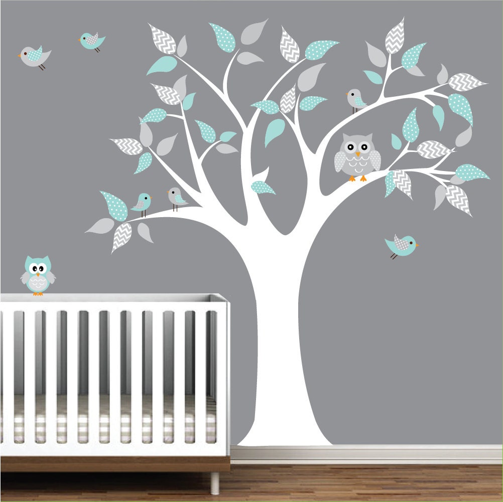 Children Vinyl Wall Decals tree decal with owls-nursery kids wall stickers