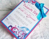 Blue and Pink Flourish - Custom Bachelorette Party Invitaions