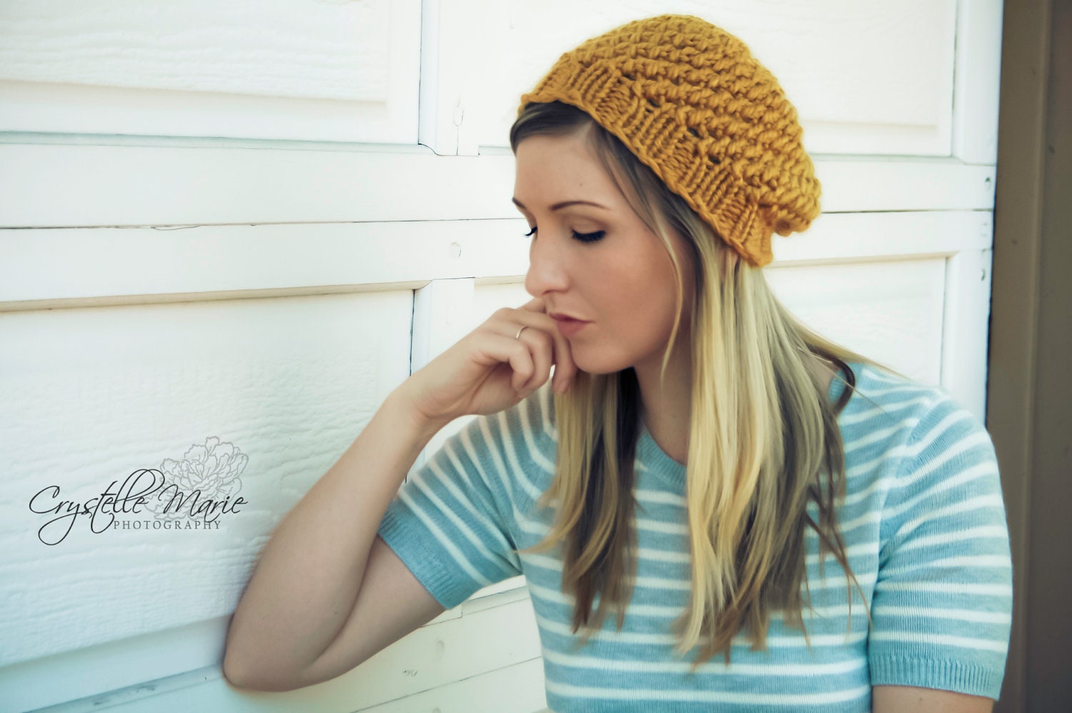 Women & Teen Chunky Knit Slouchy Beanie - Wool Acrylic - READY to SHIP in Mustard and Black - CrystelleChic